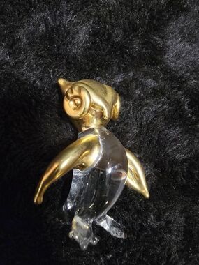 Glass and Gilt Gold Owl Figurine - Clear & Gold Decorative Bird 2"